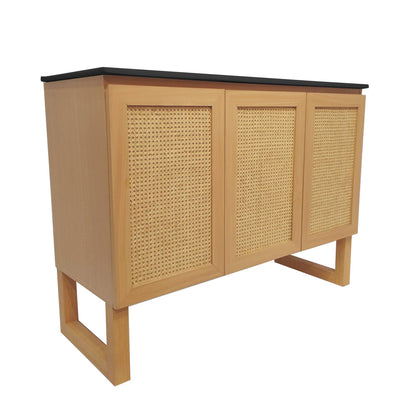 Arles 48 in. Natural Oak, Double Basin Bathroom Vanity With Black, 3-Hole Centerset Ceramic Sink Top