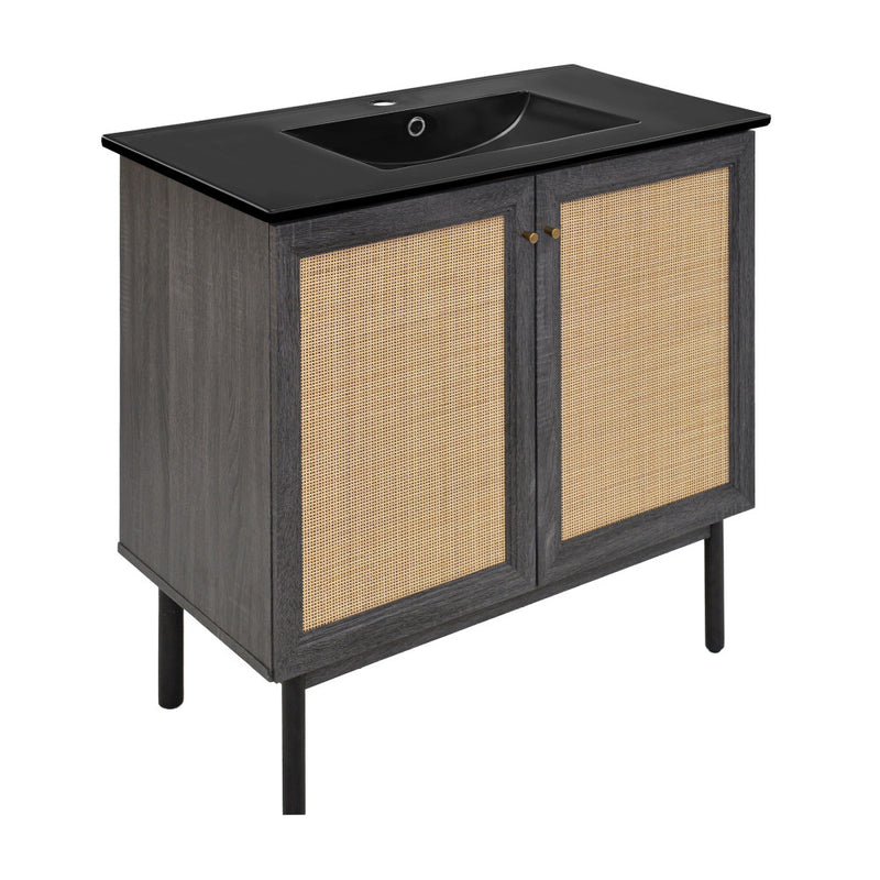 Classe 36 in. Black Oak Bathroom Vanity With Black Ceramic Sink Top