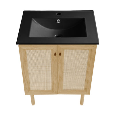 Classe 24" Freestanding Bathroom Vanity in Natural Oak with Black Sink Top