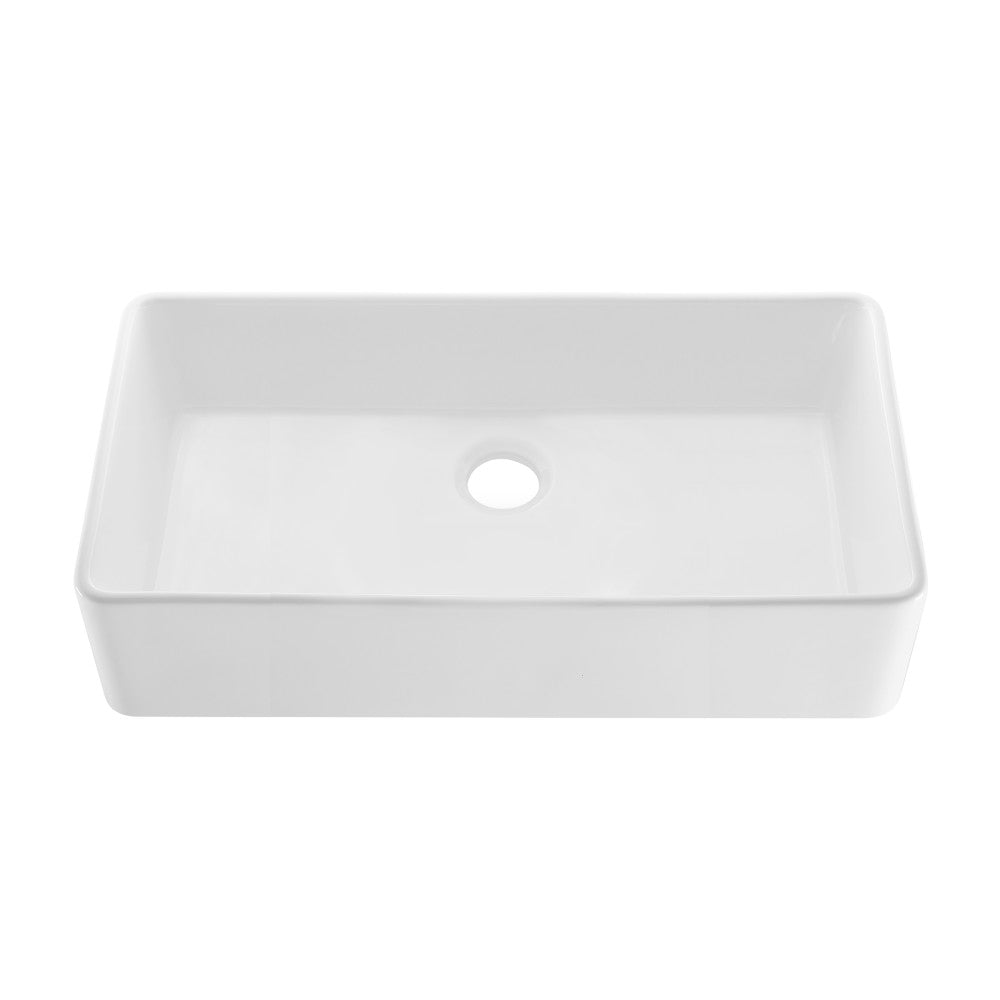 Elegance 36" x 20" Single Basin Fireclay Farmhouse Kitchen Sink in Glossy White with Stainless Steel Grid