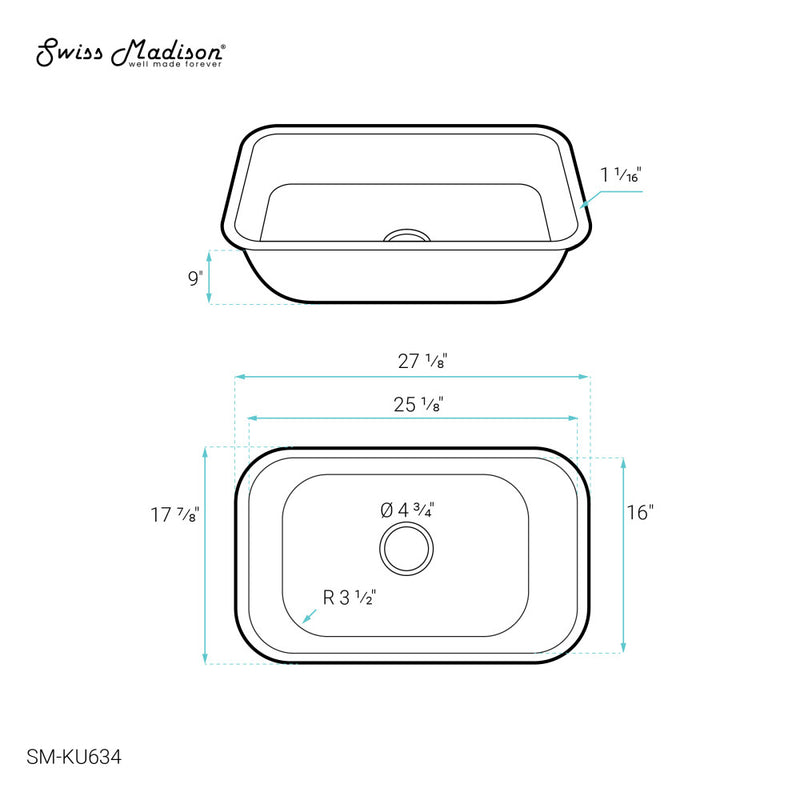 Toulouse 27 x 18 Stainless Steel, Single Basin, Undermount Kitchen Sink