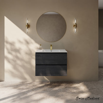 Liberte 30" Wall-Mounted Bathroom Vanity in Black Oak with Sink Top