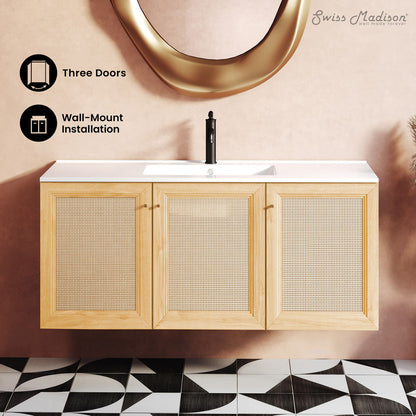 Classe 48" Wall-Mounted Bathroom Vanity in Natural Oak