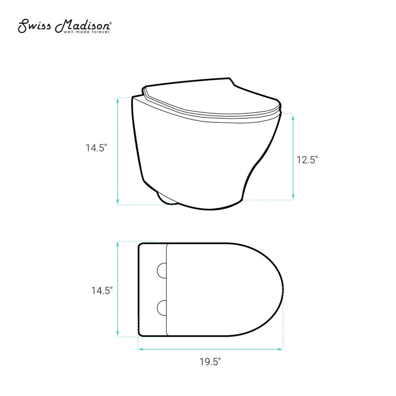 Monaco Wall-Hung Toilet Bundle 0.8/1.6 GPF Dual Flush in Glossy White with Brass Flush Plate