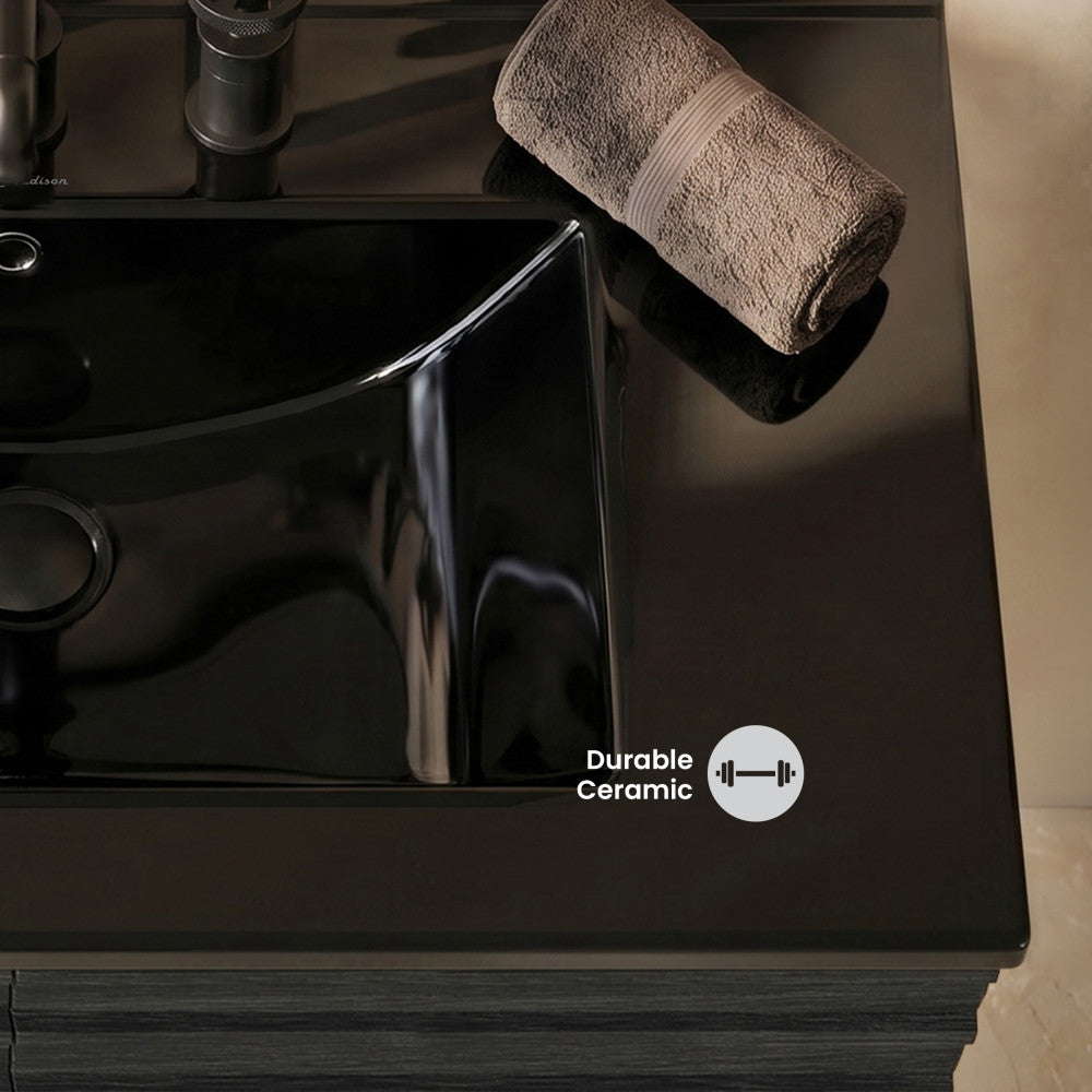 30" 3-Hole Widespread Vanity Sink Top in Glossy Black