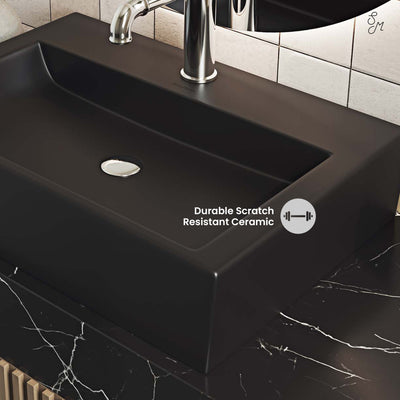 Claire 20 Rectangle Ceramic Vessel Sink, Matte Black