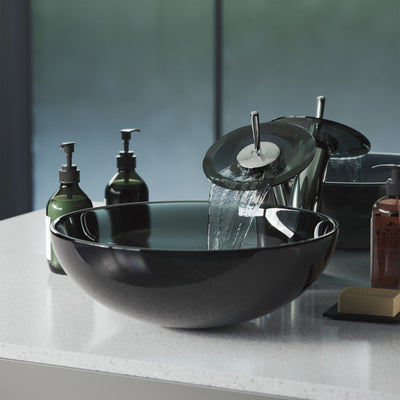 Cascade 16.5 Color Glass Vessel Sink with Faucet, Black