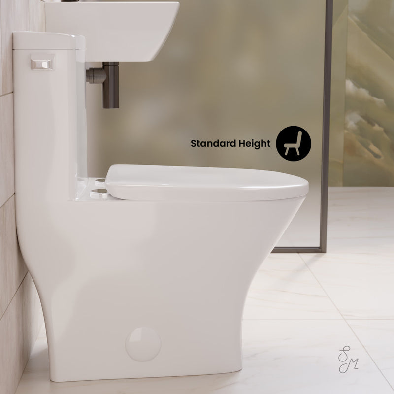 Sublime II One-Piece 12" Rough-in 1.28 GPF Left Flush Round Compact Toilet in Glossy White