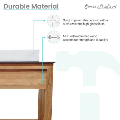 Rennes 36" Freestanding Bathroom Vanity in Natural Teak with Sink Top