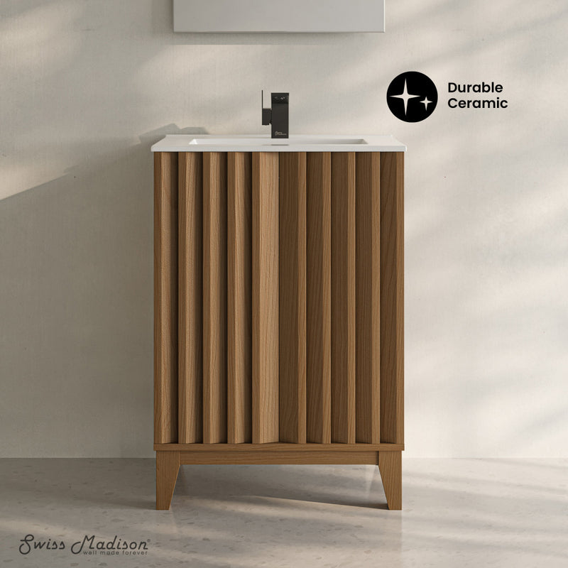 Troyes 24" Freestanding Bathroom Vanity in Brown Oak with Sink Top