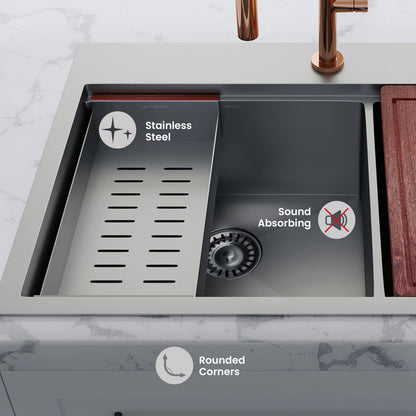 Ravi Dual Basin 33 x 22 Topmount Kitchen Workstation Sink