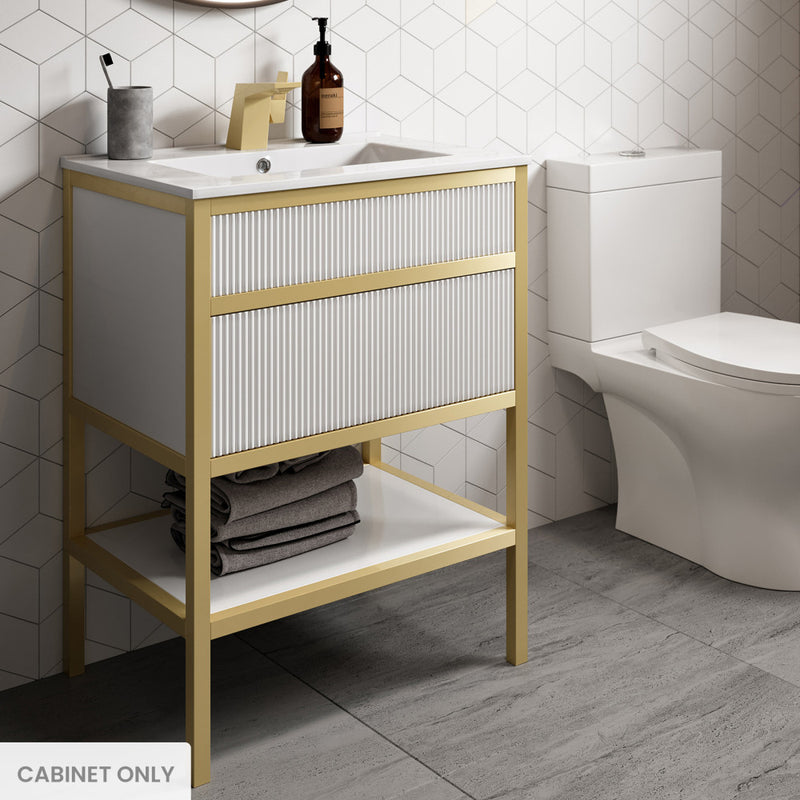 Cache 24 Freestanding, Bathroom Vanity in White and Gold Cabinet Only