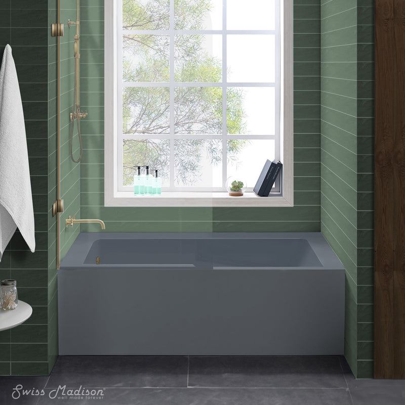 Voltaire 60" x 32" Left-Hand Drain Alcove Bathtub with Apron and Armrest in Matte Grey