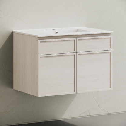 St. Tropez 30" Wall-Mounted Bathroom Vanity in White Oak with 3-Hole Widespread Sink Top