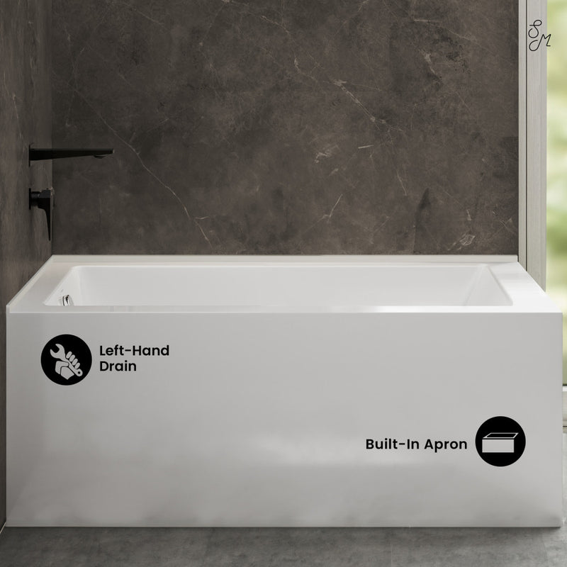 Voltaire 72 x 36 Left Drain Soaking Alcove Corner Apron Bathtub in Glossy White