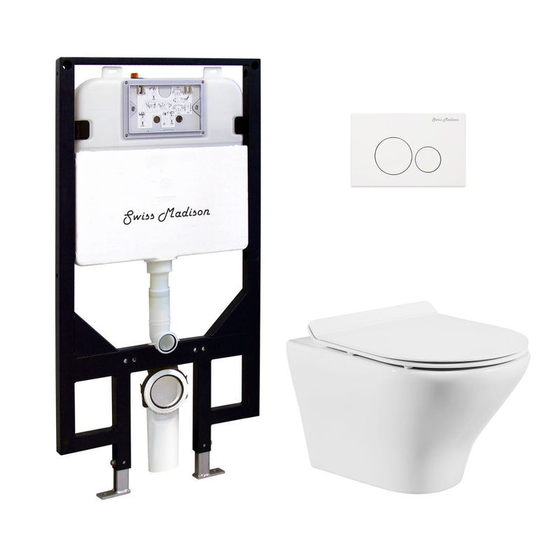 Monaco Wall-Hung Toilet Bundle 0.8/1.6 GPF Dual Flush in Glossy White with White Flush Plate