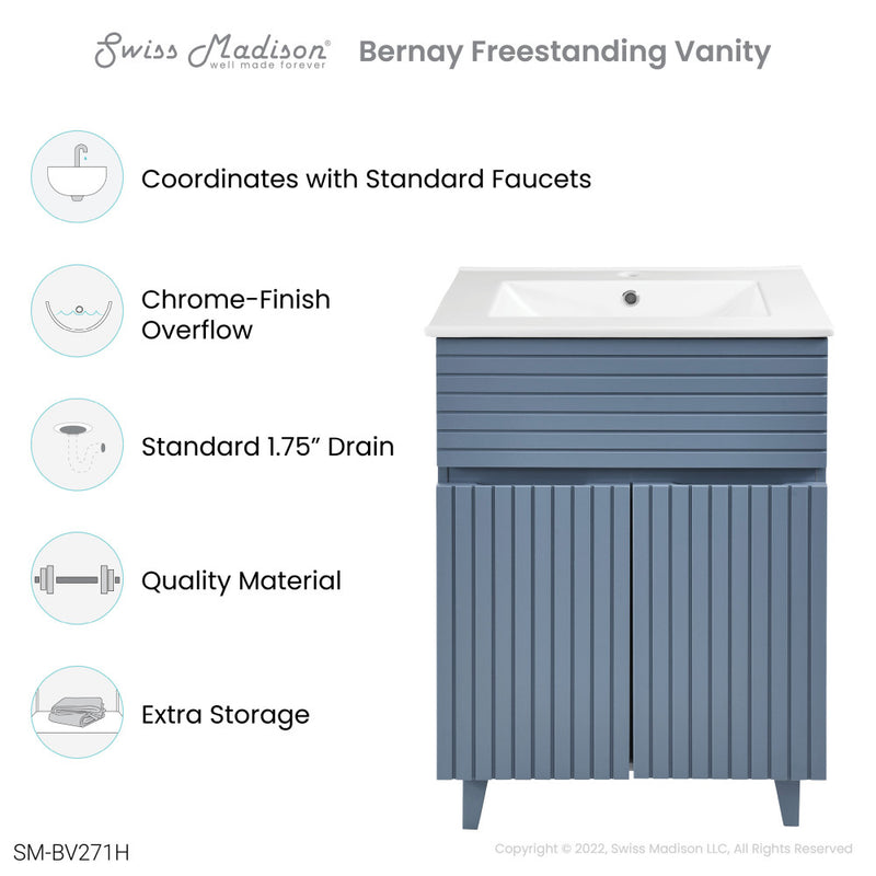 Bernay 24" Freestanding Bathroom Vanity in Blue Heather with Sink Top