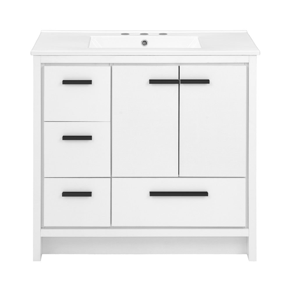 Virage 36 in. White Bathroom Vanity With White, 3-Hole Ceramic Sink Top