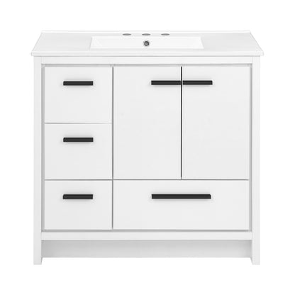 Virage 36 in. White Bathroom Vanity With White, 3-Hole Ceramic Sink Top