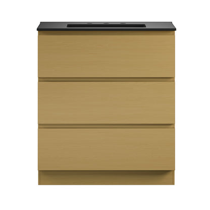 Liberte 30" Freestanding Bathroom Vanity in Natural Oak with Black 3-Hole Widespread Sink Top