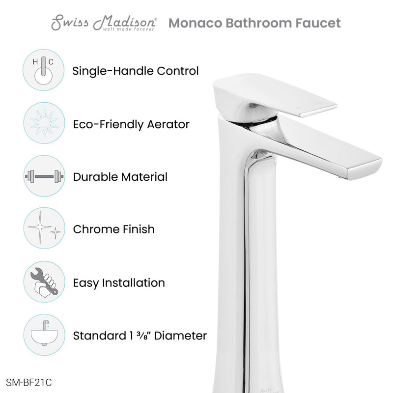 Monaco Single Hole, Single-Handle, High Arc Bathroom Faucet in Chrome