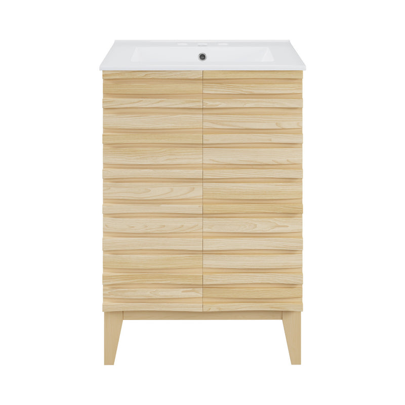 Cascade 24 in. Natural Oak Bathroom Vanity With White, 3-Hole Ceramic Sink Top