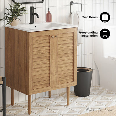 Bron 24" Freestanding Bathroom Vanity in Golden Oak with Sink Top