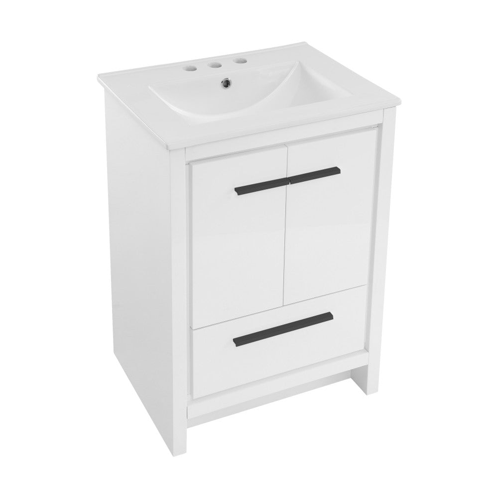 Virage 24 in. White Bathroom Vanity With White, 3-Hole Ceramic Sink Top