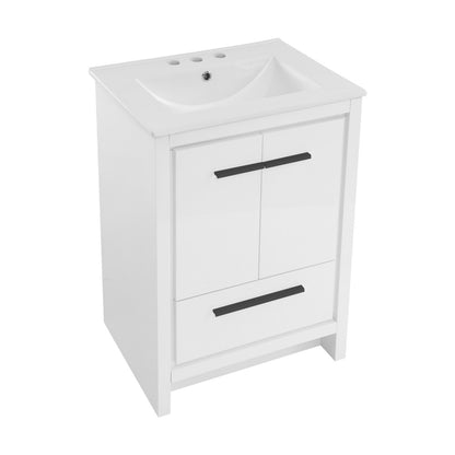 Virage 24 in. White Bathroom Vanity With White, 3-Hole Ceramic Sink Top