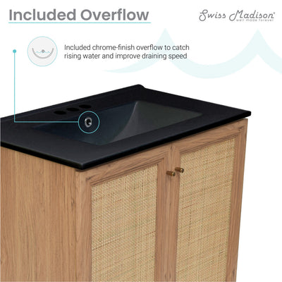 Classe 30 in. Brown Oak Bathroom Vanity With Black, 3-Hole Ceramic Sink Top