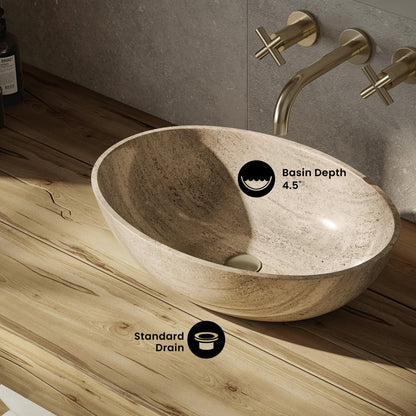 Ivy 20" Natural Marble Oval Vessel Sink in Polished Travertine