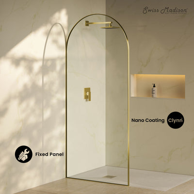Porte 34 x 76 Framed Fixed 3/8 in. (10mm) Clear Tempered Glass Shower Door with Gold Brushed Frame