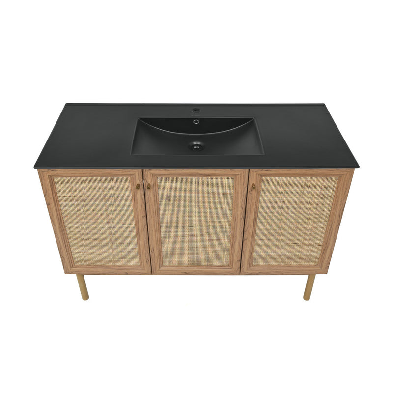 Classe 48 in. Brown Oak Bathroom Vanity With Black Ceramic Sink Top