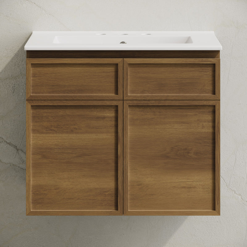 St. Tropez 24" Wall-Mounted Bathroom Vanity in Brown Oak with 3-Hole Widespread Sink Top