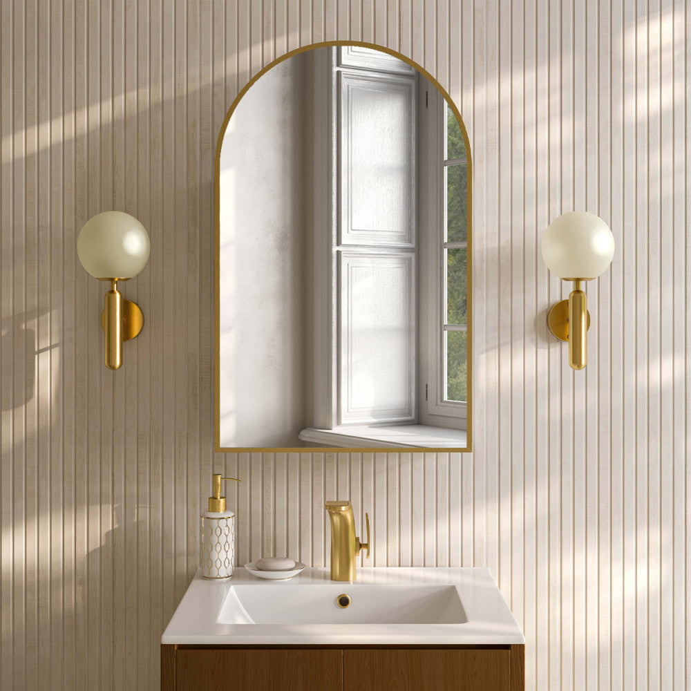 Porte 20 x 30 Arched Recessed/Wall Mount Medicine Cabinet with Mirror in Gold