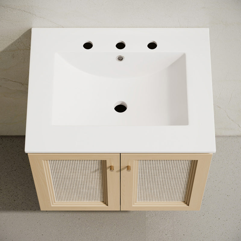 Classe 24" Wall-Mounted Bathroom Vanity in Natural Oak with Widespread Faucet Holes Vanity Top