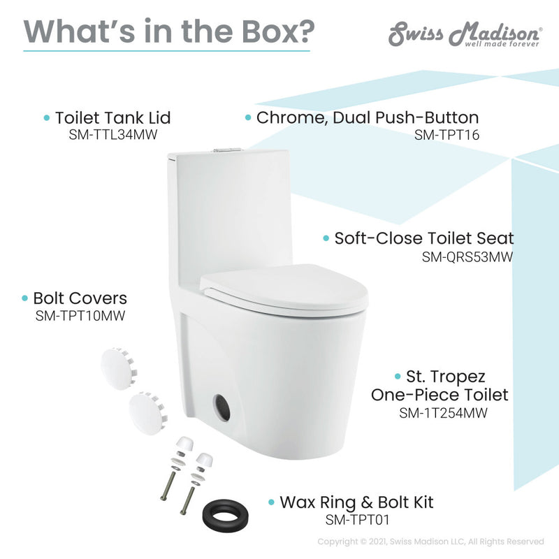 St. Tropez One-Piece Elongated Toilet Vortex Dual-Flush in Matte White 1.1/1.6 gpf