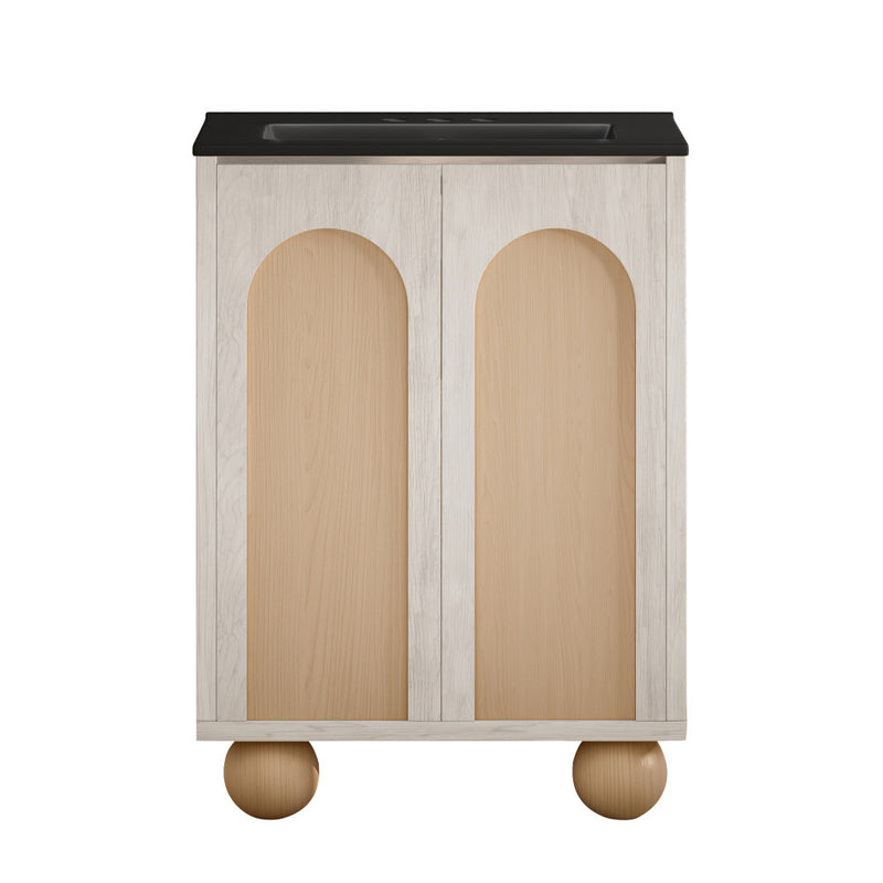 Plaisir II 24" Freestanding Bathroom Vanity in White Oak with Black 3-Hole Centerset Sink Top