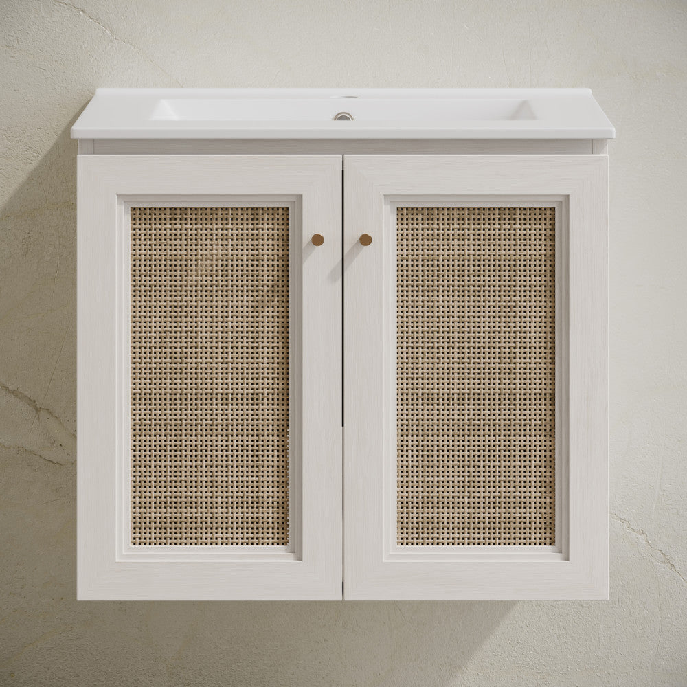 Classe 24" Wall-Mounted Bathroom Vanity in White Oak with Single Faucet Hole Vanity Top