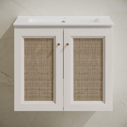 Classe 24" Wall-Mounted Bathroom Vanity in White Oak with Single Faucet Hole Vanity Top