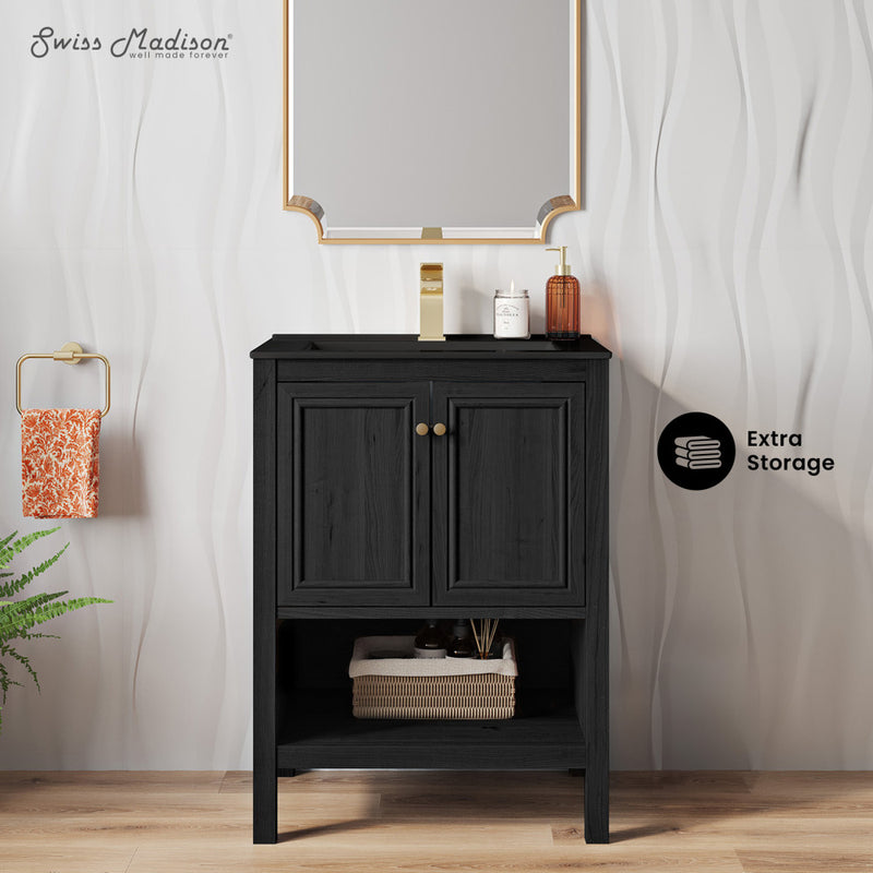 Château 24" Freestanding Bathroom Vanity in Black Oak with Black Sink Top