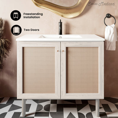 Classe 36" Freestanding Bathroom Vanity in White Oak with Sink Top