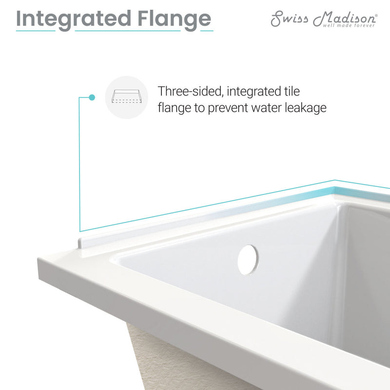 Voltaire 54 x 30 Right Drain Soaking Alcove Bathtub in Glossy White