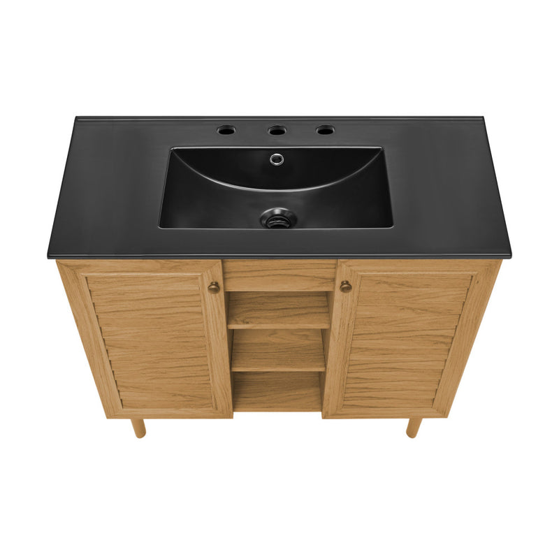Bron 36" Freestanding Bathroom Vanity in Golden Oak with Black 3-Hole Widespread Sink Top