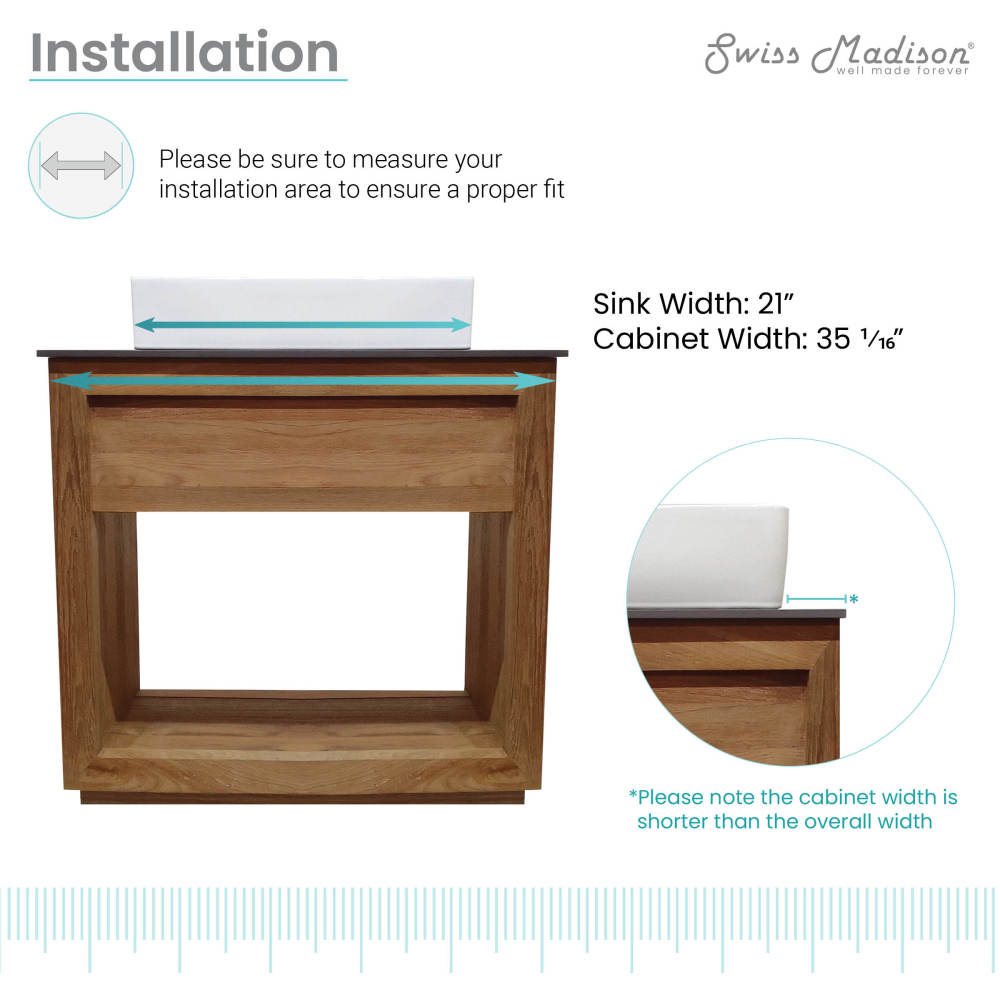 36-inch freestanding reclaimed wood bathroom vanity with slate countertop and single hole vessel sink.