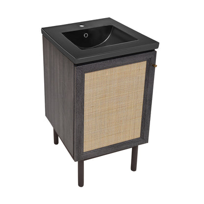 Classe 18" Freestanding Bathroom Vanity in Black Oak with Black Sink Top