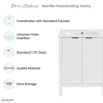 Bastille 24" Freestanding Bathroom Vanity in White with Sink Top