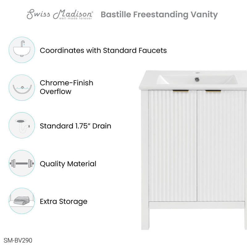 Bastille 24" Freestanding Bathroom Vanity in White with Sink Top