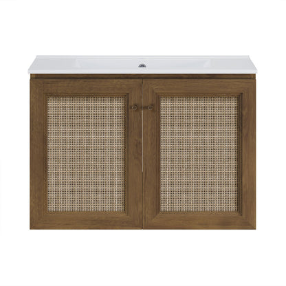 Classe 30" Wall-Mounted Bathroom Vanity in Brown Oak with Single Faucet Hole Vanity Top