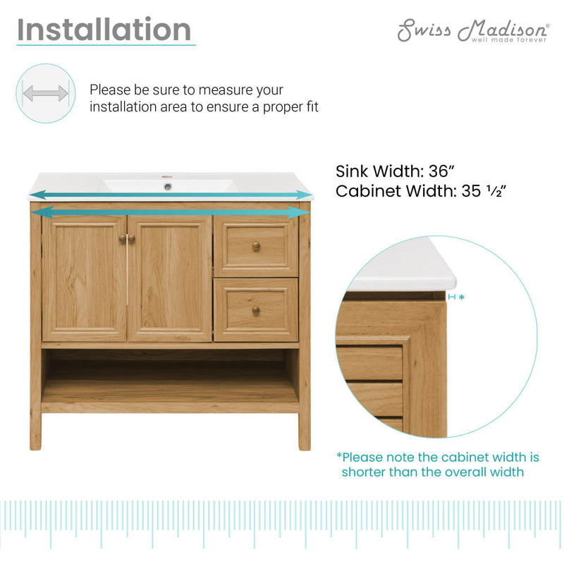 Château 36" Freestanding Bathroom Vanity in Golden Oak with Sink Top